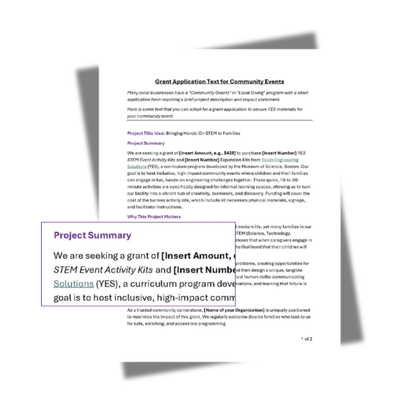 Document thumbnail showing grant language document