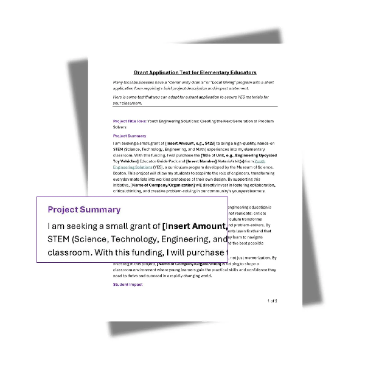 Document thumbnail showing grant language document